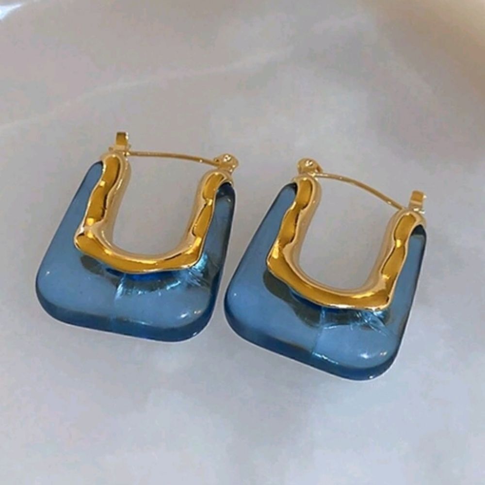 Blue Crystal Huggies earrings 